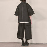reverse terry pocket denim shortsleeve shirt_black