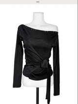 devolved unbalanced shoulder studs strap top