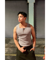 Henley neck sleeveless tee