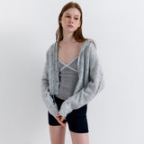 Eyelet Punching Hood Knit Cardigan Melange Gray