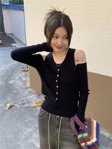 フェイクオフショルダーニットトップ