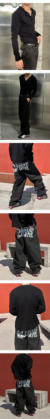 [Unisex] バックプリントバルーンワイドパンツ(2color)