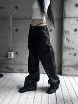 [unisex] サイドバックルレザーワイドパンツ