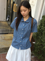 26SS★ [BAONHAUS]クルーネンリネンチェック半袖シャツブラウスlouse