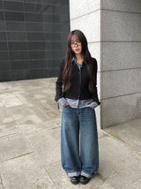 Risha Check Collar Knit Shirt Rib Cardigan