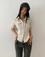 [MADE] Theku Pocket Roll-Up Neck Collar Slim Fit 3/4 Sleeve Shirt