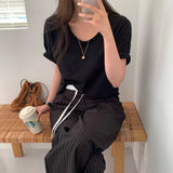 [BELLIDE MADE] Roll-up U-neck short-sleeved T-shirt