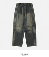Moshu track line string denim pants