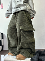 テディベイビー🤎🐻🧸 オーバーカーゴストリングファーパンツ 💚🤎🖤🧡4カラー