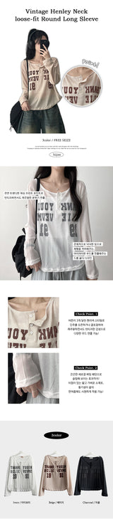 Billy vintage ヘンリーネック スナップヘム ショートラウンド クールスリーブTシャツ