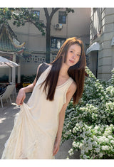 long lace frill sleeveless dress