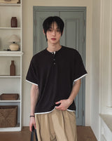 ハーネル レイヤード リブド ヘンリー ネック ショート スリーブ Tシャツ