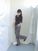 Lace V-Shirring Dot Top
