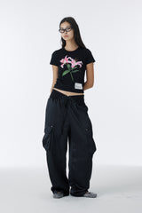 FLOWER CROP TOP (BLACK)