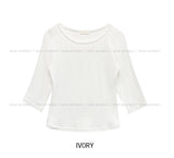[U-BASIC] Nut Boat Neck Slim Crop Three Quarter Tee