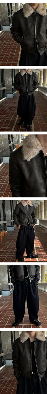[F/W] Real raccoon fur leather blouson(3color)