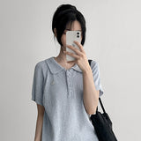 サマーブークレ ☁️カラー半袖ニットTシャツ (4 colors) #サマーニット