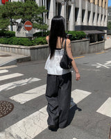 Dart denim wide pants