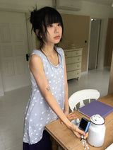 Oshion Side-Slit Twist Dot Layered Sleeveless