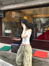 ストーンアンバランスショルダーTシャツ