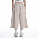 Cut-off wide bermuda sweatpants - BEIGE