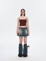 13DE MARZO Denim Frayed Skort