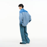 RELABEL Custom Washed Denim Patchwork Loose Silhouette Soft Long Shirt Casual Versatile Shirt Fashionable