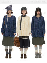 BETWEENAND オータム フローラル ランタンスリーブ ロングシャツワンピース