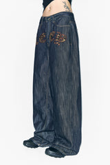 LEOPARD APPLIQUE WIDE PANTS BLUE
