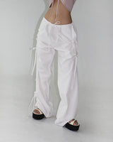 ribbon string shirring wide pants