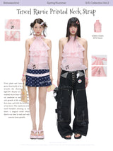 BETWEENAND「Mei Mei Rose」Summer Pure Silk Ramie Rose Pink Polka Dot Winged Necklace Top