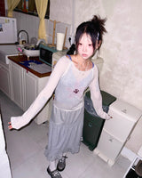 (2color) Line Dot Frill Skirt