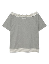 ストライプ フリル オフショルダー(GREY)
