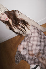 Long Check Chiffon Sharalla Skirt