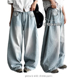 Ond side pintuck washing denim wide pants