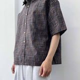 Textured Plaid Boxy Shirt