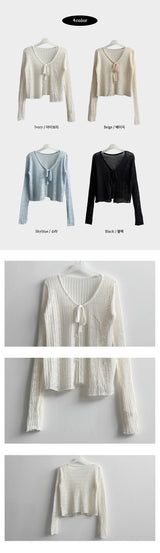  Monp pattern シースルーリボンニットカーディガン