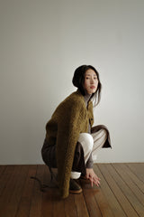 Boucle wool cardigan, Khaki