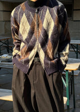 [Unisex] Argyle brush mohair cardigan(3color)