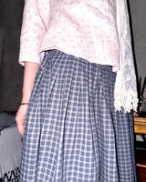 (2color) Ribbon Pleated Check Long Skirt