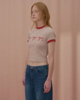 TRIPLE RIBBON RINGER TSHIRT-BEIGE