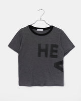 Necu Vintage Stripe Lettering Printed Short Sleeve T-Shirt