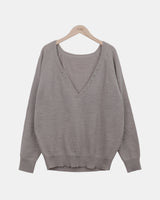 Chemin Button Deep V-Neck Long Sleeve Knit