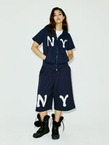 NY アップリケSSフードジップアップ NAVY