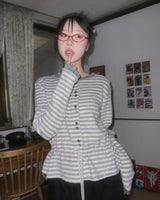 (3color) Ribbon Border Hairy Knit Cardigan
