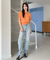 LOGO STITCH ROUND HALF SLEEVE KNIT [3color]