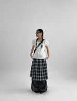 [MADE] Playit Check Pleated Wrap Midi Skirt
