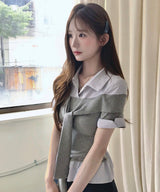 [ office look🖤 ] elio off-tie roll-up layer sh / top
