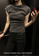 Pigment washing crop t-shirts(4color)
