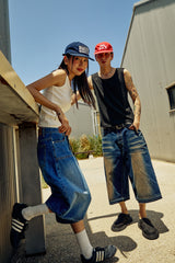 CUTOUT DARK BLUE BERMUDA PANTS
